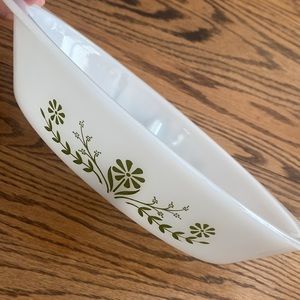 Vintage Glasbake Divided Casserole Dish Green Daisy Floral #J2352 USA Made